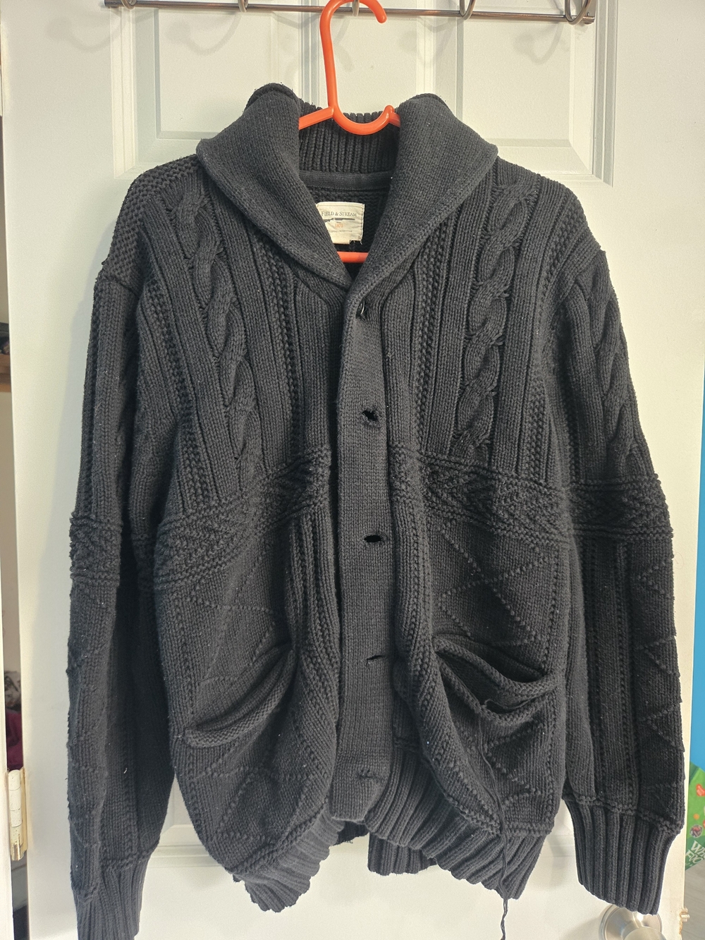 Field And Stream Men's Shawl Collar Cable Knit Sweater Cardigan - Black